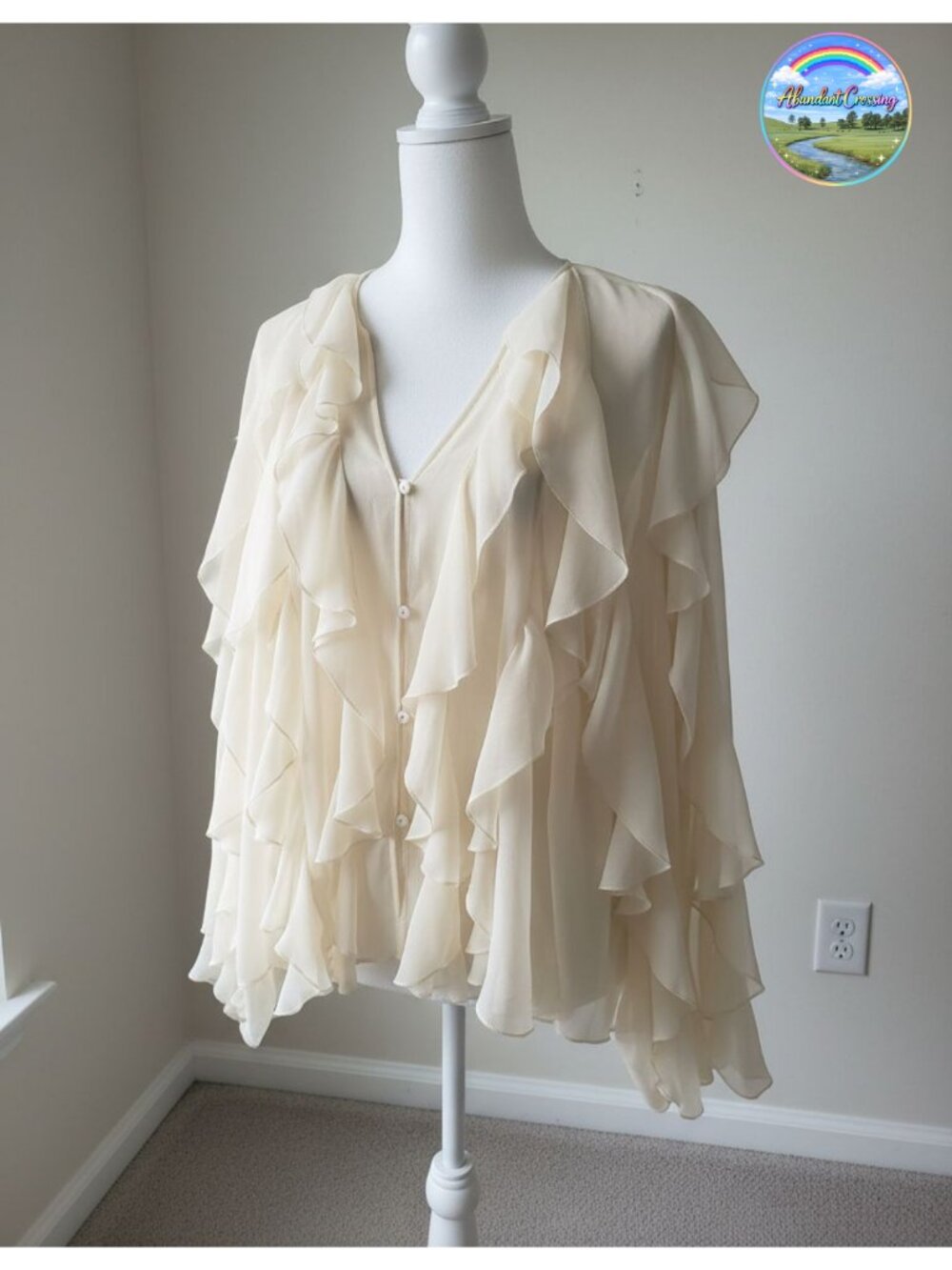 Ruffled Chiffon Button Down Blouse Long Sleeve V-Neck Women's Top
